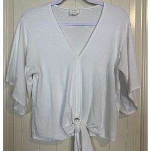 Harper Heritage white short sleeve front tie knit shirt blouse sz M Made in USA